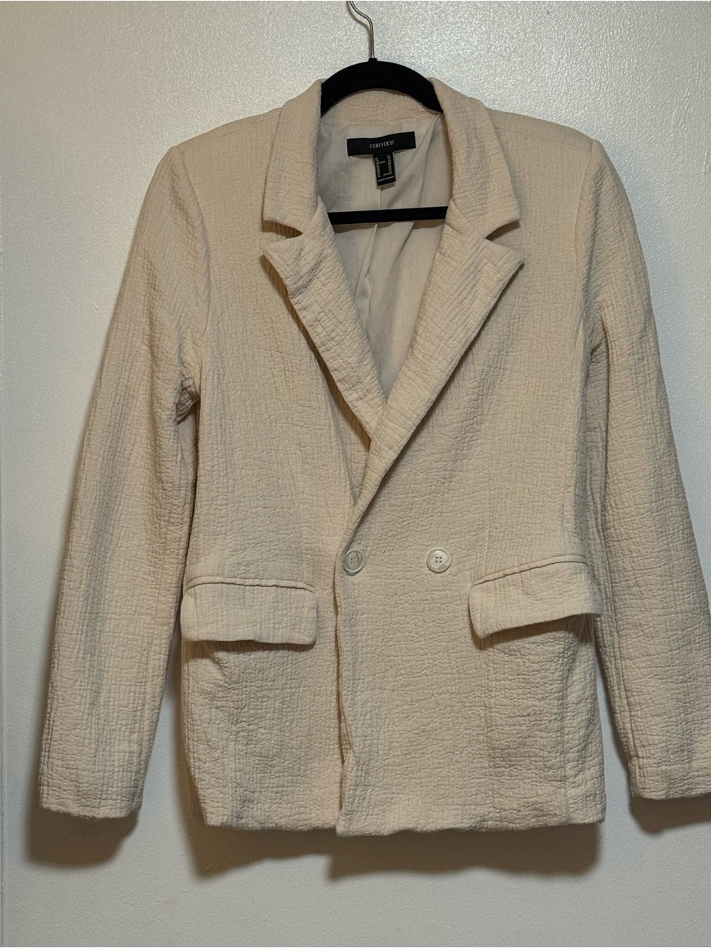 Forever 21 Cream Textured Double-Breasted Suit Jacket